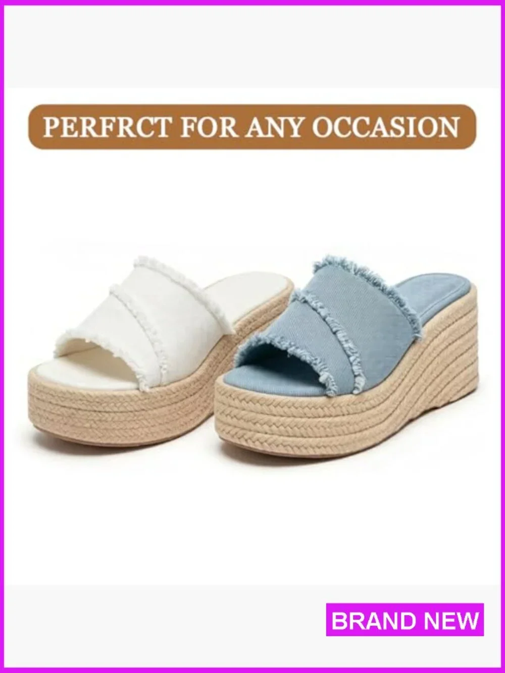 Platform Denim Tassel Wedge Sandals Slip On Comfortable Boho Beach Slides